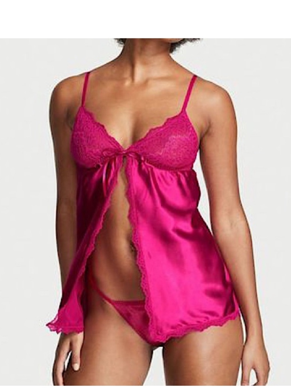 Victorias Secret Satin Tie Front Babydoll Set